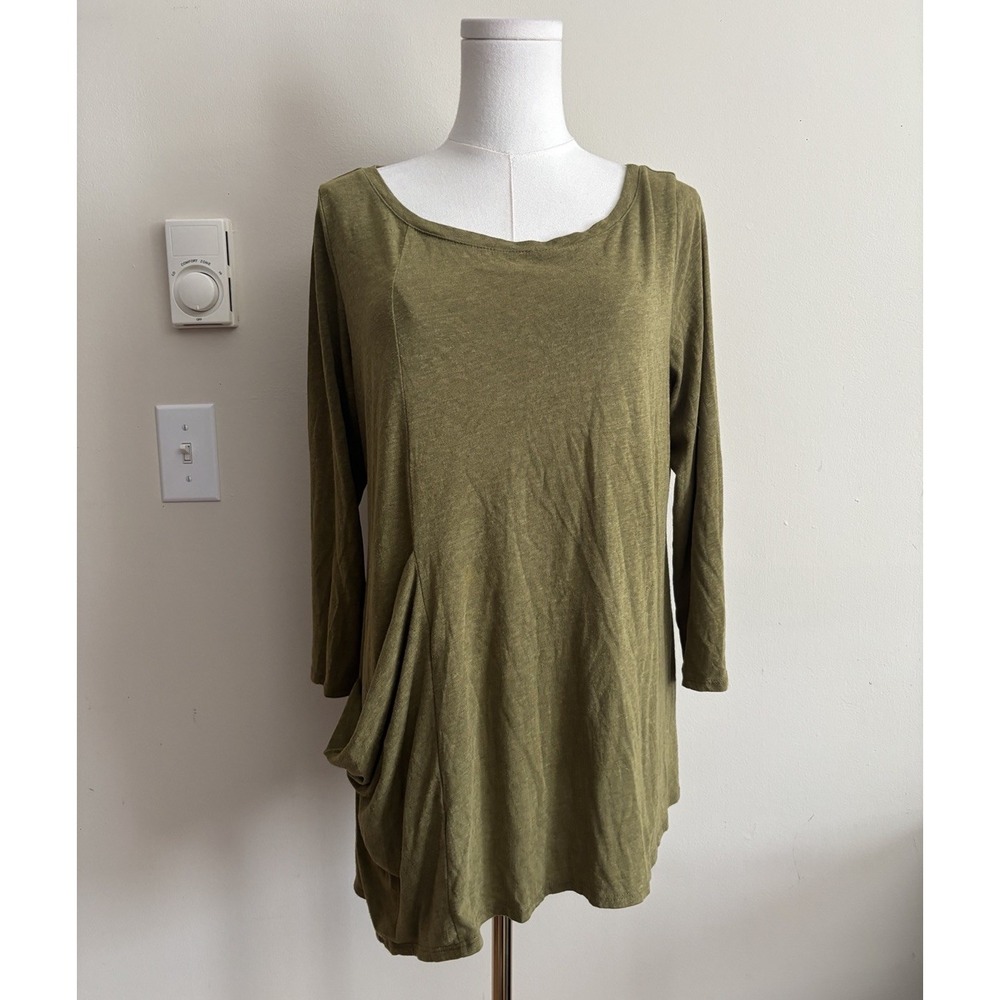 Chalet et Ceci Womens Medium Top Asymmetrical Boho Hippie Green Cotton Stretch
